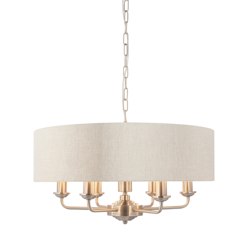 Endon 94357 - Κρεμαστό φωτιστικό με αλυσίδα HIGHCLERE 6xE14/40W/230V Ø 55 cm μπεζ/ματ χρώμιο