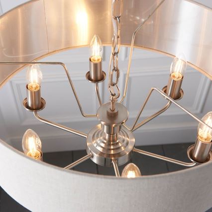 Endon 94357 - Κρεμαστό φωτιστικό με αλυσίδα HIGHCLERE 6xE14/40W/230V Ø 55 cm μπεζ/ματ χρώμιο
