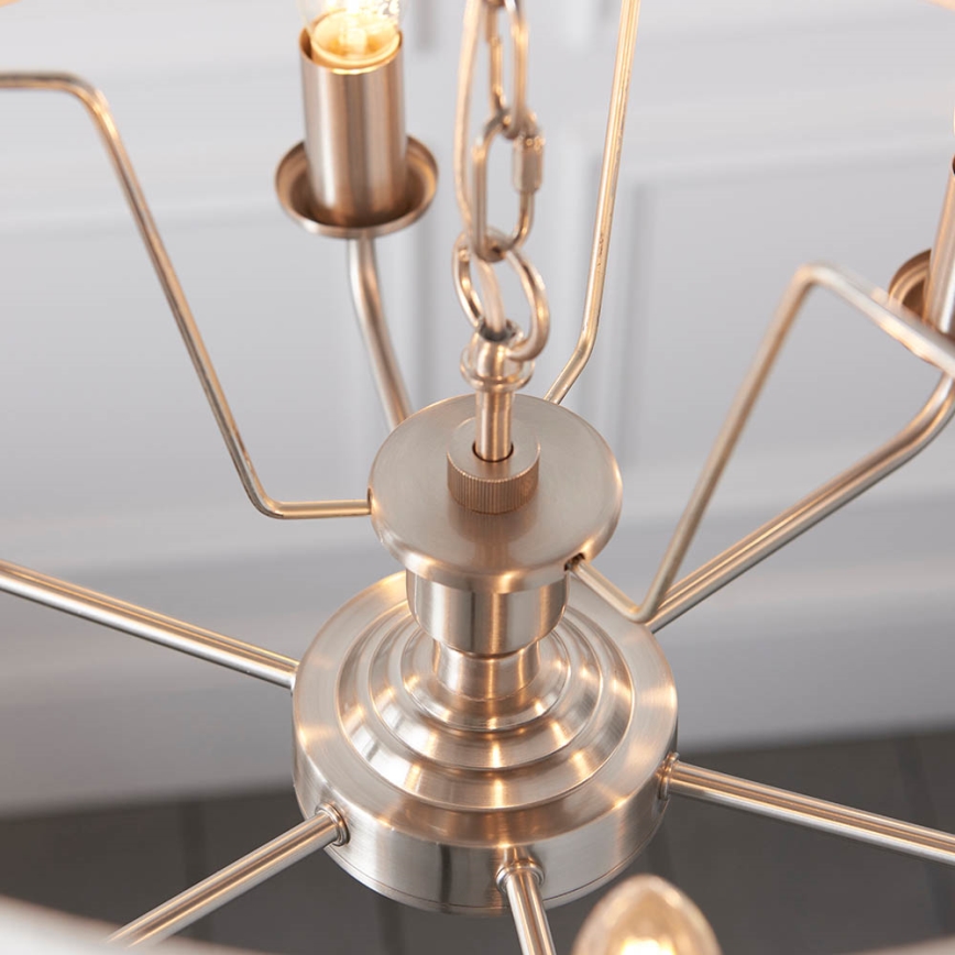 Endon 94357 - Κρεμαστό φωτιστικό με αλυσίδα HIGHCLERE 6xE14/40W/230V Ø 55 cm μπεζ/ματ χρώμιο