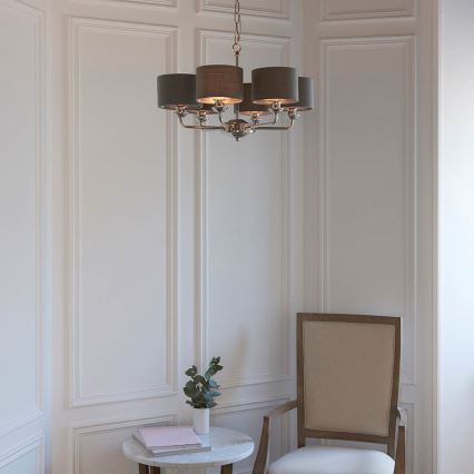 Endon 94381 - Κρεμαστό φωτιστικό οροφής HIGHCLERE 6xE14/28W/230V γκρι/γυαλιστερό χρώμιο