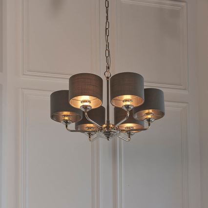 Endon 94381 - Κρεμαστό φωτιστικό οροφής HIGHCLERE 6xE14/28W/230V γκρι/γυαλιστερό χρώμιο