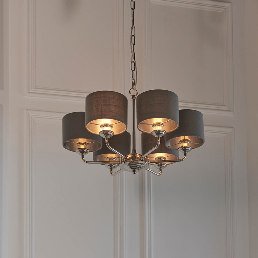 Endon 94381 - Κρεμαστό φωτιστικό οροφής HIGHCLERE 6xE14/28W/230V γκρι/γυαλιστερό χρώμιο
