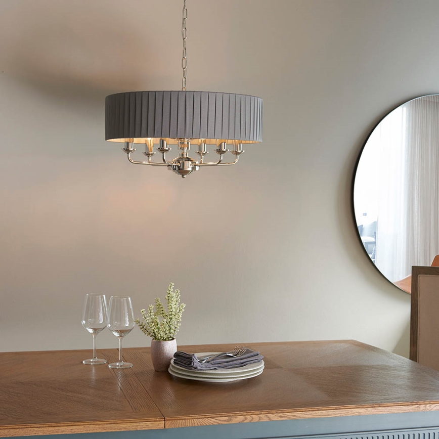 Endon 94397 - Κρεμαστό φωτιστικό οροφής HIGHCLERE 6xE14/40W/230V γκρι/γυαλιστερό χρώμιο διάμετρος 35 cm