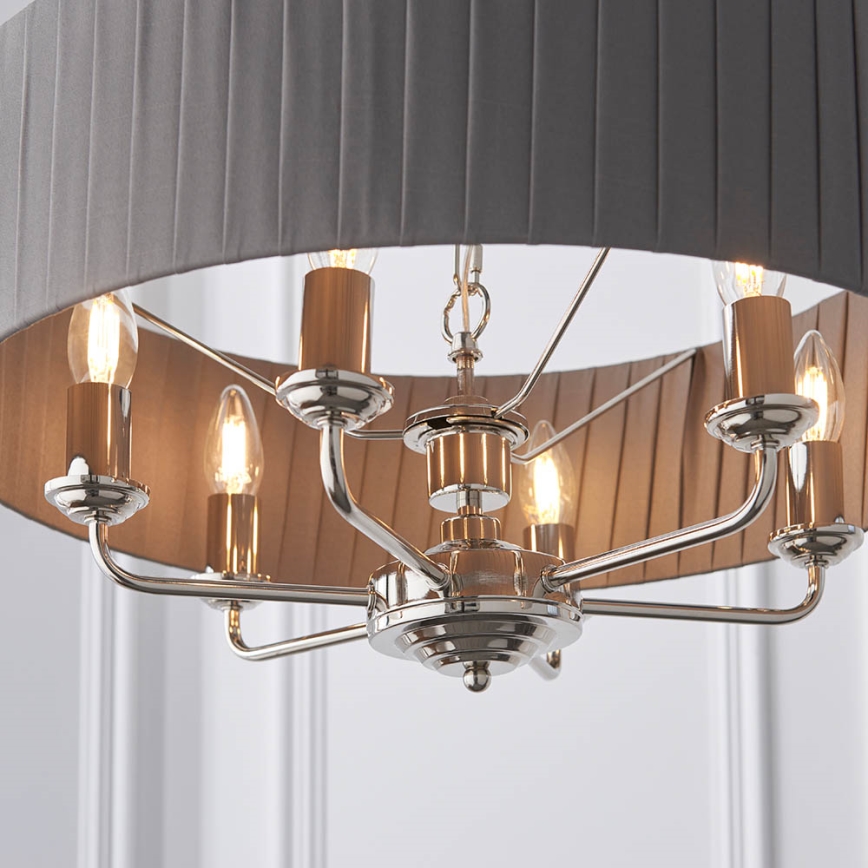 Endon 94397 - Κρεμαστό φωτιστικό οροφής HIGHCLERE 6xE14/40W/230V γκρι/γυαλιστερό χρώμιο διάμετρος 35 cm