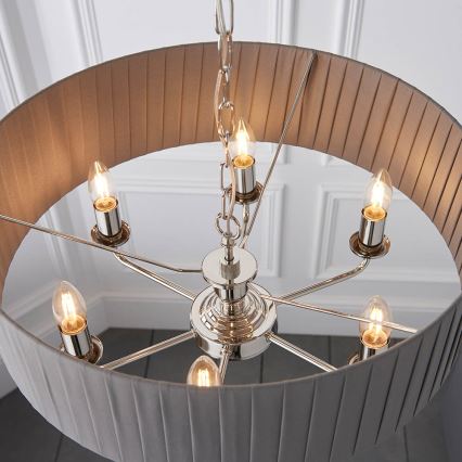 Endon 94397 - Κρεμαστό φωτιστικό οροφής HIGHCLERE 6xE14/40W/230V γκρι/γυαλιστερό χρώμιο διάμετρος 35 cm