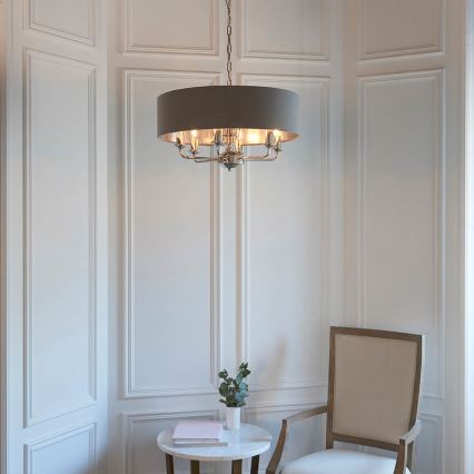 Endon 94415 - Κρεμαστό φωτιστικό οροφής HIGHCLERE 8xE14/40W/230V γκρι/γυαλιστερό χρώμιο διάμετρος 70 cm
