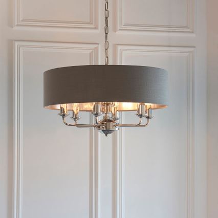 Endon 94415 - Κρεμαστό φωτιστικό οροφής HIGHCLERE 8xE14/40W/230V γκρι/γυαλιστερό χρώμιο διάμετρος 70 cm