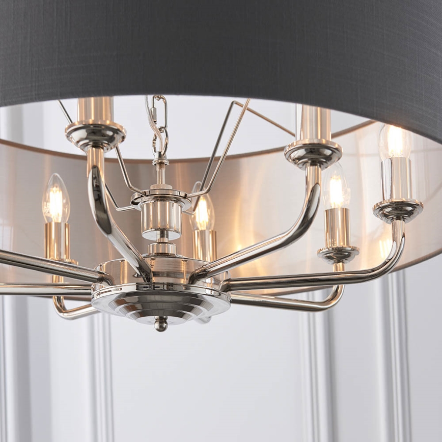 Endon 94415 - Κρεμαστό φωτιστικό οροφής HIGHCLERE 8xE14/40W/230V γκρι/γυαλιστερό χρώμιο διάμετρος 70 cm