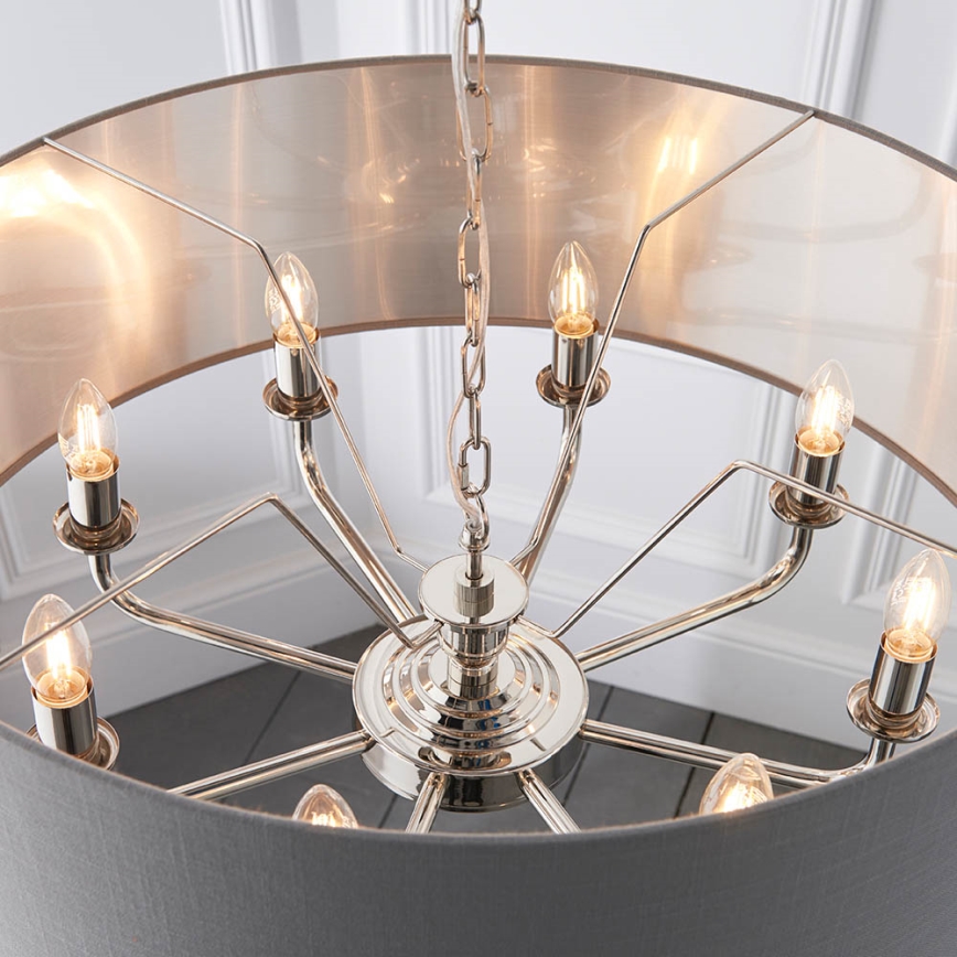 Endon 94415 - Κρεμαστό φωτιστικό οροφής HIGHCLERE 8xE14/40W/230V γκρι/γυαλιστερό χρώμιο διάμετρος 70 cm