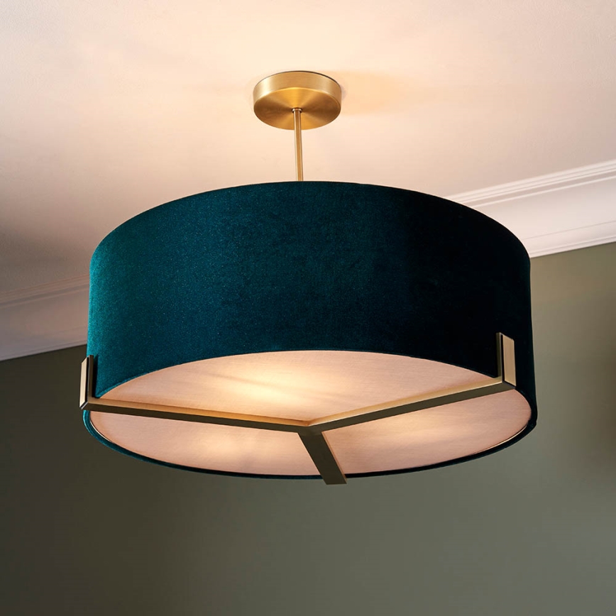 Endon 95839 - Κρεμαστό φωτιστικό HAYFIELD 3xE27/40W/230V ορείχαλκος/πράσινο