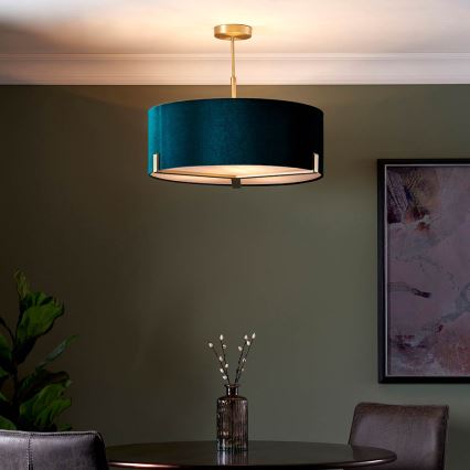 Endon 95839 - Κρεμαστό φωτιστικό HAYFIELD 3xE27/40W/230V ορείχαλκος/πράσινο