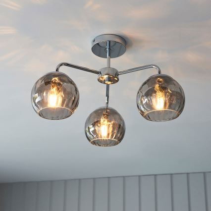 Endon 97971 - Επιφανειακό φωτιστικό οροφής DIMPLE 3xE14/7W/230V γυαλιστερό χρώμιο/καπνιστό γκρι
