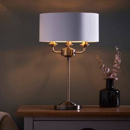 Endon 98932 - Επιτραπέζιο φωτιστικό HIGHCLERE 3xE14/18W/230V λευκό/ορείχαλκο διάμ. 32 εκ.