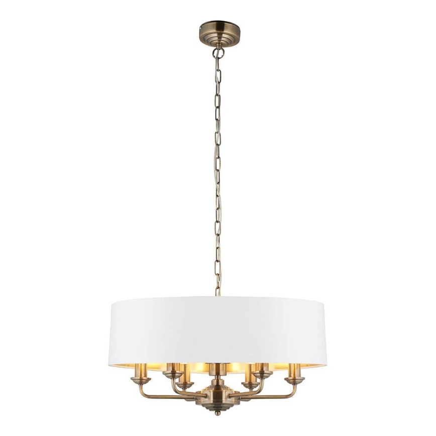 Endon 98933 - Κρεμαστό φωτιστικό οροφής HIGHCLERE 6xE14/40W/230V λευκό/ορείχαλκος