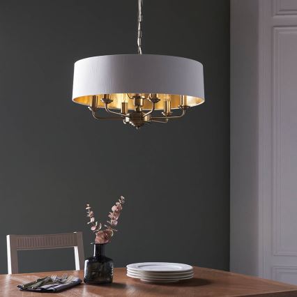 Endon 98933 - Κρεμαστό φωτιστικό οροφής HIGHCLERE 6xE14/40W/230V λευκό/ορείχαλκος