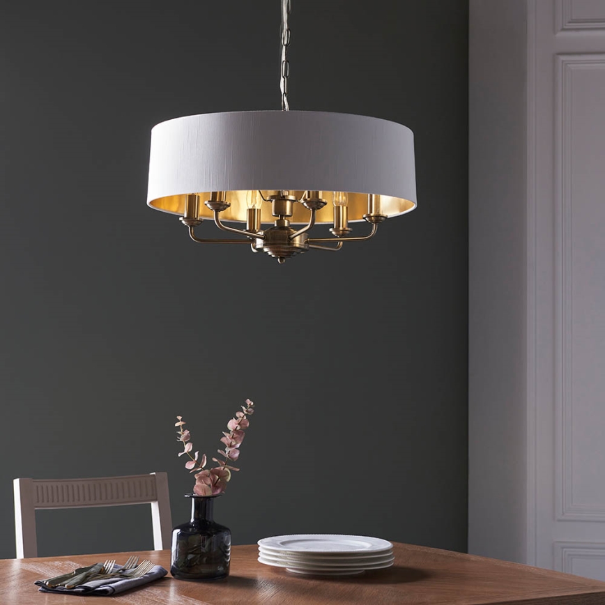 Endon 98933 - Κρεμαστό φωτιστικό οροφής HIGHCLERE 6xE14/40W/230V λευκό/ορείχαλκος