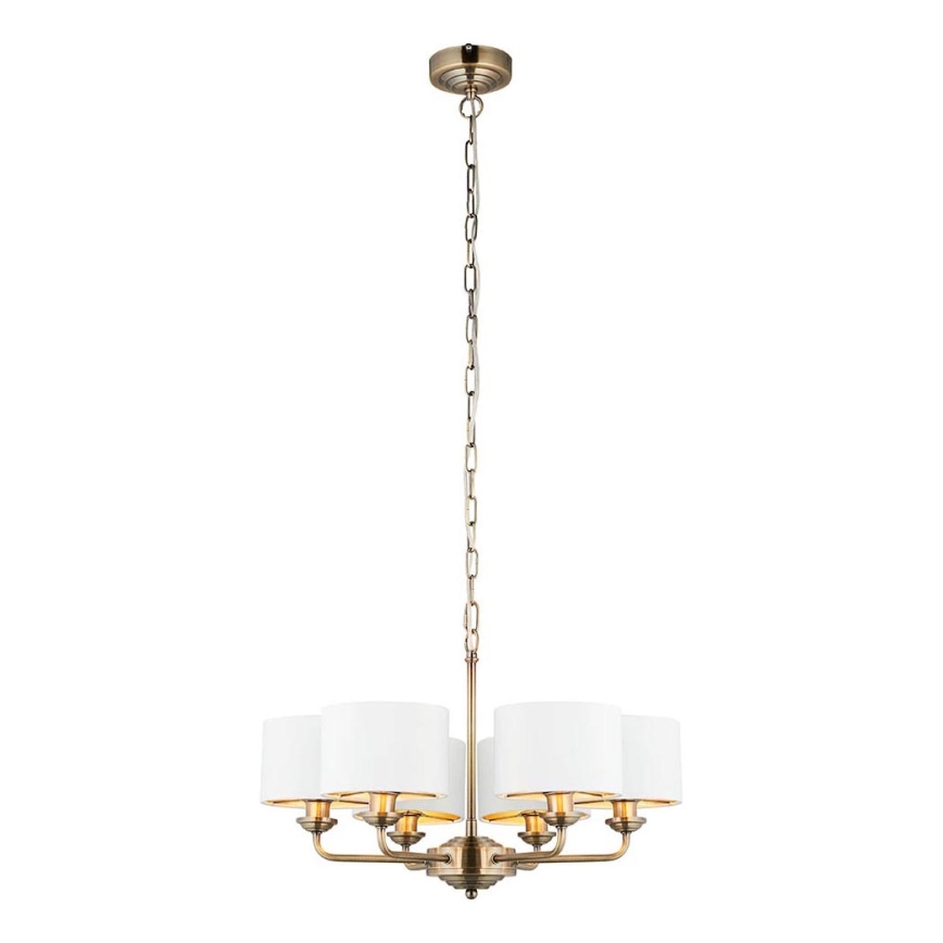 Endon 98936 - Κρεμαστό φωτιστικό οροφής HIGHCLERE 6xE14/28W/230V λευκό/ορείχαλκος