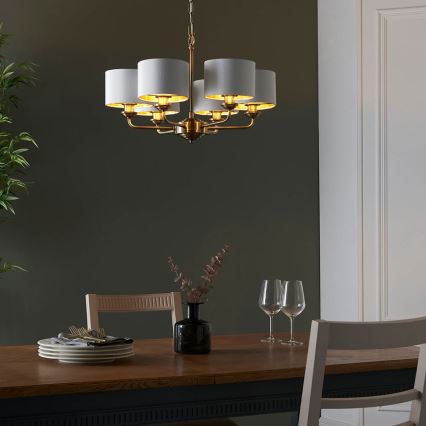 Endon 98936 - Κρεμαστό φωτιστικό οροφής HIGHCLERE 6xE14/28W/230V λευκό/ορείχαλκος