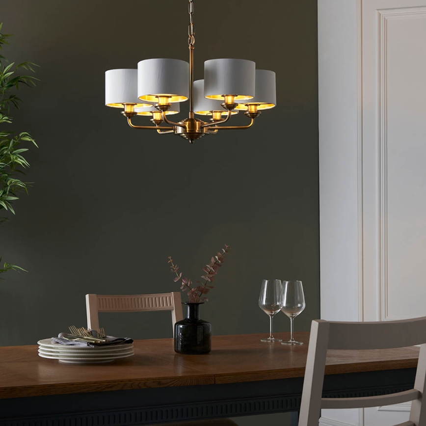 Endon 98936 - Κρεμαστό φωτιστικό οροφής HIGHCLERE 6xE14/28W/230V λευκό/ορείχαλκος