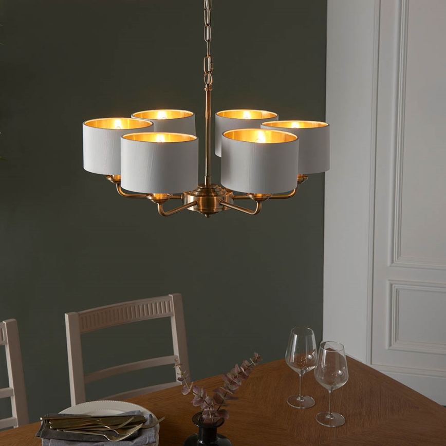 Endon 98936 - Κρεμαστό φωτιστικό οροφής HIGHCLERE 6xE14/28W/230V λευκό/ορείχαλκος