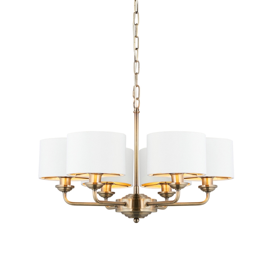 Endon 98936 - Κρεμαστό φωτιστικό οροφής HIGHCLERE 6xE14/28W/230V λευκό/ορείχαλκος