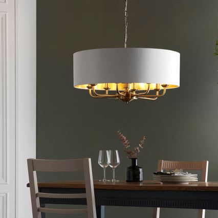 Endon 98938 - Πολυέλαιος με αλυσίδα HIGHCLERE 8xE14/40W/230V διάμ. 70 εκ. λευκό/ορείχαλκος