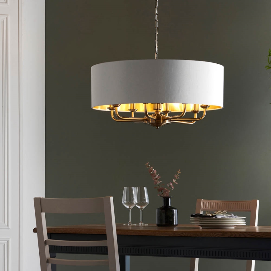 Endon 98938 - Πολυέλαιος με αλυσίδα HIGHCLERE 8xE14/40W/230V διάμ. 70 εκ. λευκό/ορείχαλκος