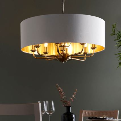 Endon 98938 - Πολυέλαιος με αλυσίδα HIGHCLERE 8xE14/40W/230V διάμ. 70 εκ. λευκό/ορείχαλκος