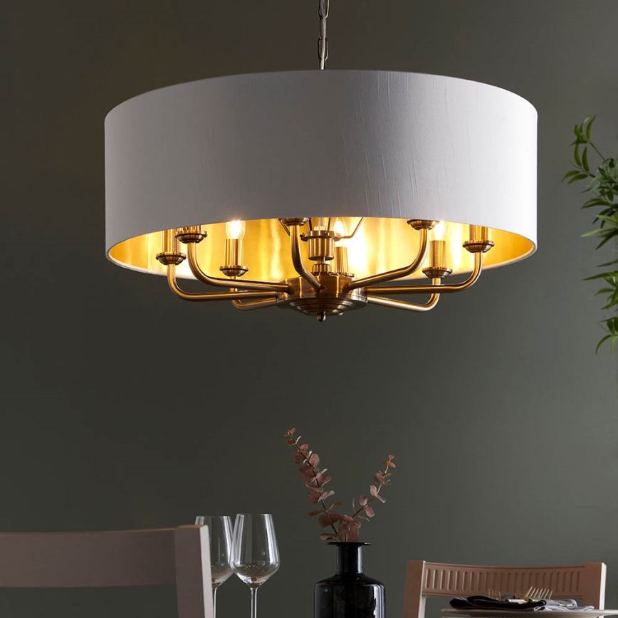 Endon 98938 - Πολυέλαιος με αλυσίδα HIGHCLERE 8xE14/40W/230V διάμ. 70 εκ. λευκό/ορείχαλκος