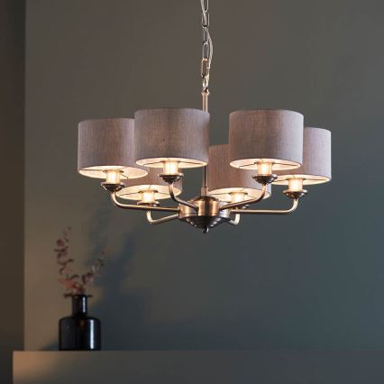 Endon 99151 - Πολυέλαιος με αλυσίδα HIGHCLERE 6xE14/28W/230V γκρι/ματ χρώμιο διάμ. 53 εκ.