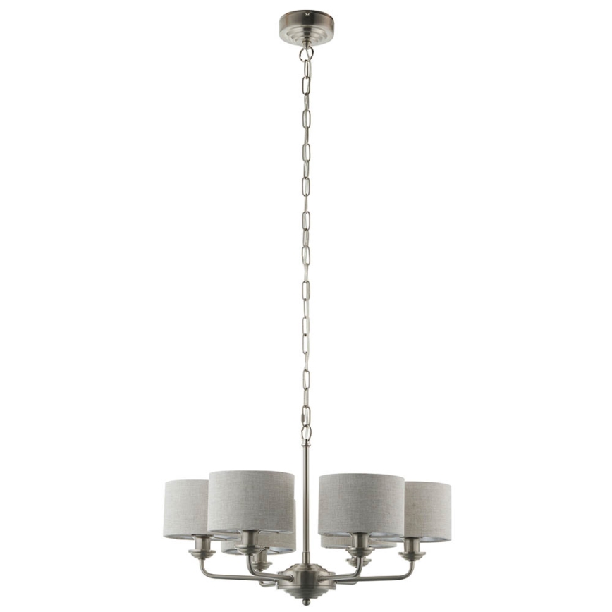Endon 99151 - Πολυέλαιος με αλυσίδα HIGHCLERE 6xE14/28W/230V γκρι/ματ χρώμιο διάμ. 53 εκ.