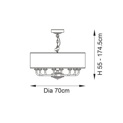 Endon 99152 - Κρεμαστό φωτιστικό οροφής HIGHCLERE 8xE14/40W/230V γκρι/ματ χρώμιο διάμετρος 70 cm
