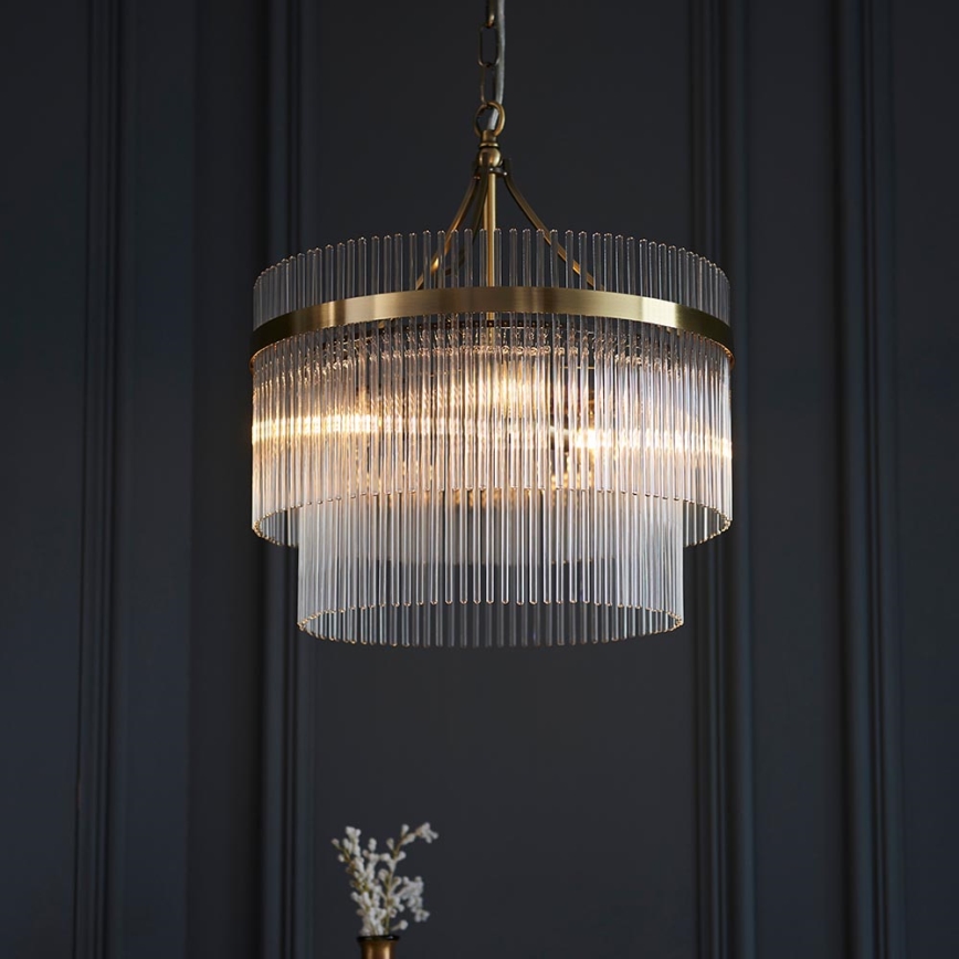 Endon 99167 - Κρεμαστό φωτιστικό οροφής MARIETTA 3xE14/7W/230V ορείχαλκος/διαφανές