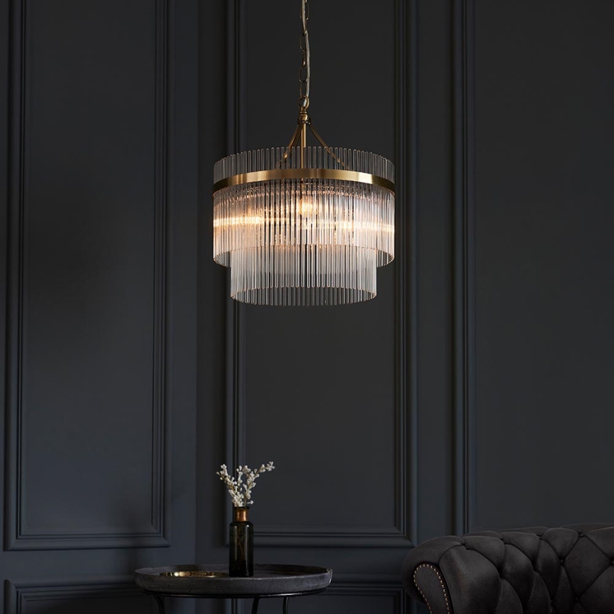 Endon 99167 - Κρεμαστό φωτιστικό οροφής MARIETTA 3xE14/7W/230V ορείχαλκος/διαφανές
