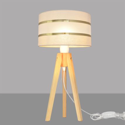 Eπιτραπέζια λάμπα HELEN 1xE27/15W/230V κρεμ/χρυσαφί/πεύκο