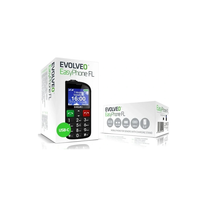 Evolveo - EasyPhone FL, κινητό τηλέφωνο για ηλικιωμένους, μαύρο