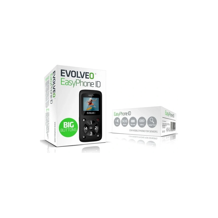 Evolveo - EasyPhone ID, κινητό τηλέφωνο για ηλικιωμένους, μαύρο