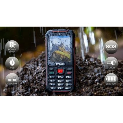 Evolveo - StrongPhone W4 αδιάβροχο κινητό Dual SIM, μαύρο/κόκκινο