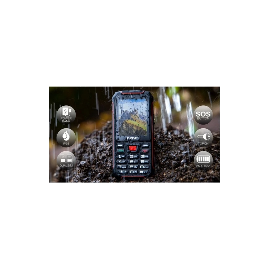 Evolveo - StrongPhone W4 αδιάβροχο κινητό Dual SIM, μαύρο/κόκκινο