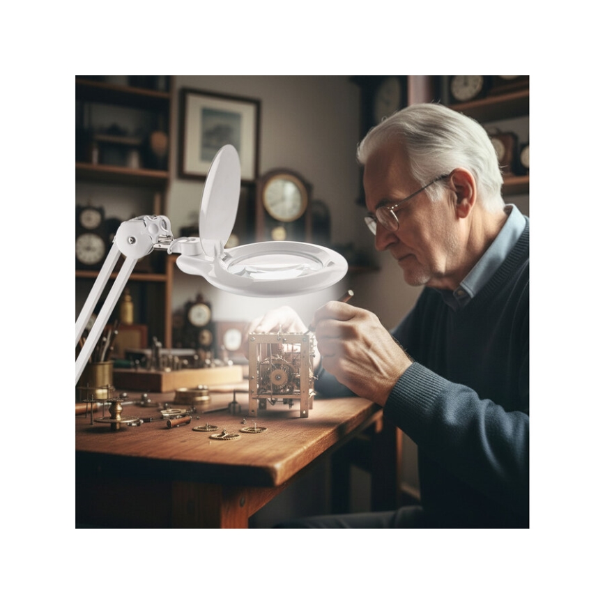 Extol - LED Ρυθμιζόμενη Επιτραπέζια Λάμπα με Μεγεθυντικό Φακό LED/10W/230V Λευκή