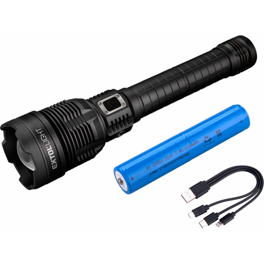 Extol - Επαναφορτιζόμενος LED φακός με ρύθμιση φωτεινότητας και powerbank LED/60W/10000 mAh 8000 lm IPX4 μαύρο