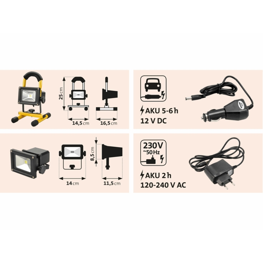 Extol - LED Επαναφορτιζόμενος προβολέας LED/10W/3600 mAh/8,4V IP65