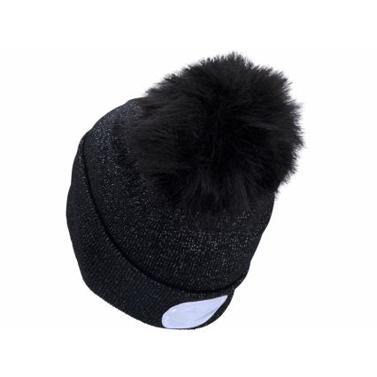 Extol - Σκούφος με φακό κεφαλής και USB φόρτιση 300 mAh μαύρος με φούντα μέγεθος UNI