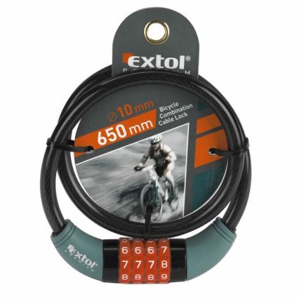 Extol Premium - Κλειδαριά ποδηλάτου κουλούρα 10x650 mm και τετραψήφιος κωδικός