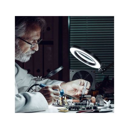 Extol - Ρυθμιζόμενο LED επιτραπέζιο φωτιστικό με μεγεθυντικό φακό LED/8W/5V 2900/4500/7500K μαύρο