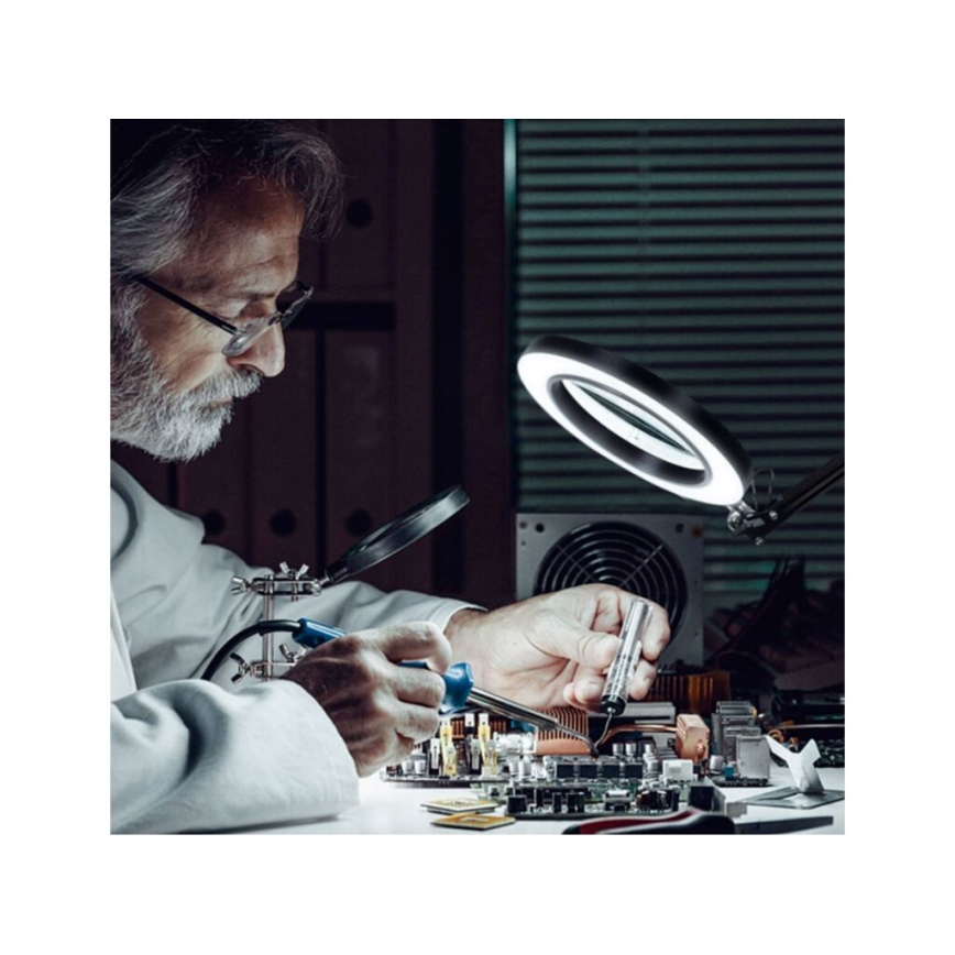 Extol - Ρυθμιζόμενο LED επιτραπέζιο φωτιστικό με μεγεθυντικό φακό LED/8W/5V 2900/4500/7500K μαύρο