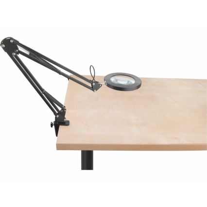 Extol - Ρυθμιζόμενο LED επιτραπέζιο φωτιστικό με μεγεθυντικό φακό LED/8W/5V 2900/4500/7500K μαύρο