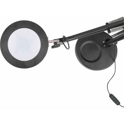 Extol - Επιτραπέζια λάμπα dimming LED με ένα magnifying Γυαλί LED/8W/5V 2900/4500/7500K μαύρο