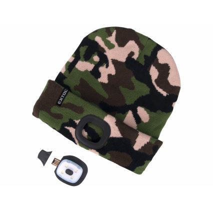 Extol - Καπέλο με φακό κεφαλής και USB φόρτιση 300 mAh καμουφλάζ μέγεθος UNI