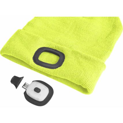Extol - Σκούφος με φακό κεφαλής και USB φόρτιση 300 mAh νέον κίτρινο μέγεθος UNI